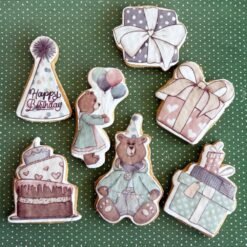 bear birthday printed sugar cookies